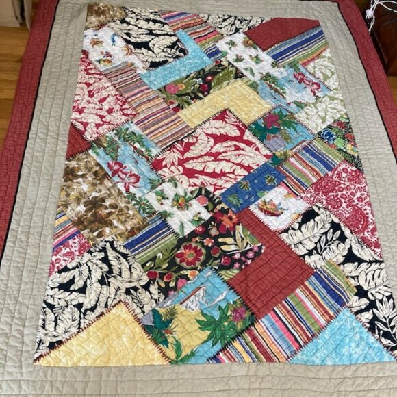 Pottery Barn Patchwork Hawaiian Luau Salsa Quilt TWIN 100% Cotton - Picture 3 of 10